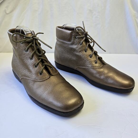 Ros Hommerson Vintage 80s Bronze Leather Ankle Boots 9.5N Metallic Booties - Picture 2 of 11
